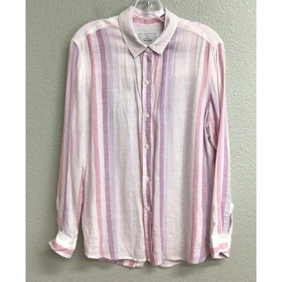 Rails Womens Sydney Sahara Stripe White Pink Shirt Blouse Top Linen Blend - Picture 1 of 11